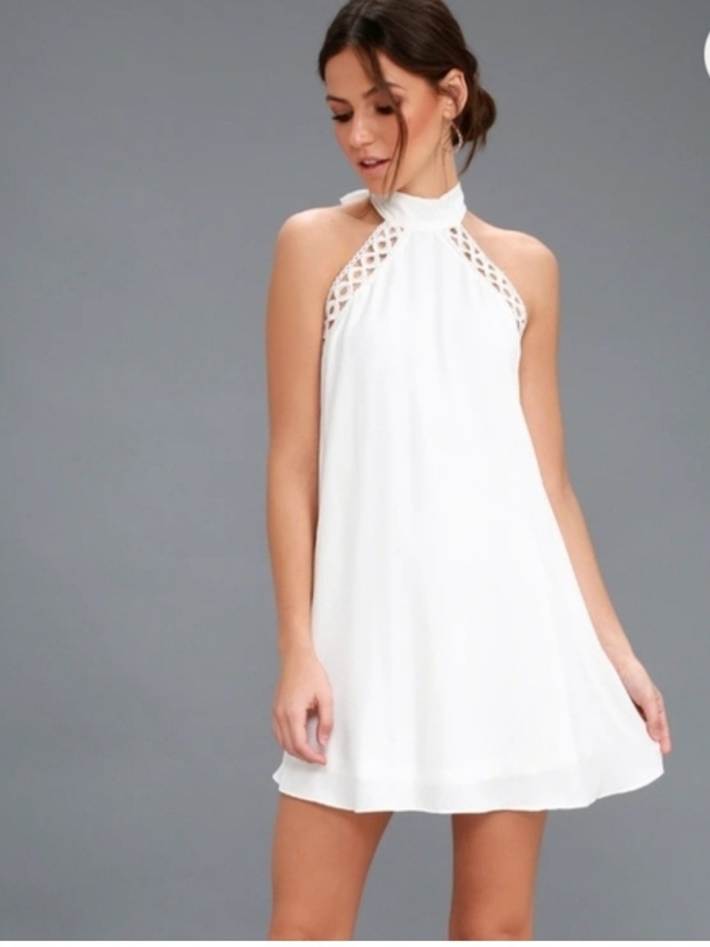 Lulu's White Halter Backless Mini Dress with Lattice Trim Size XL